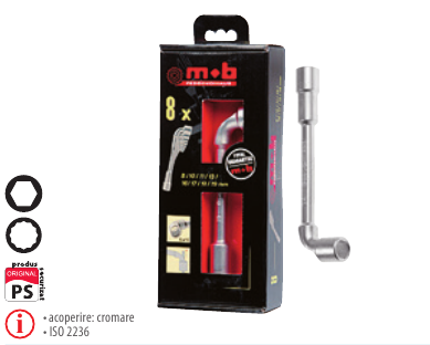 Set 8 chei pipă,cu dublu şi simplu hexagon, SH+DH în DISPLAYBOX