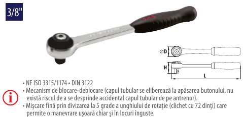 Antrenor cu clichet reversibil PREMIUM 3/8”