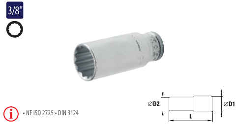 Capete chei tubulare lungi cu dublu hexagon 3/8” - DH