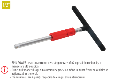 Antrenor cu mâner T SPIN POWER 1/2”