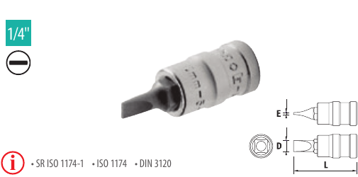 Capete chei tubulare cu bit locaş cu crestătură 1/4”