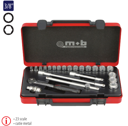 Trusă capete chei tubulare şi accesorii P23×3/8”