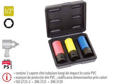 Set 3 capete de impact pentru jenţi din aliaj 1/2”