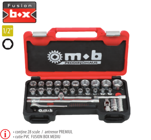 Trusă Fusion Box Mediu TCCT28P×1/2” capete/ accesorii