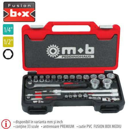 Trusă Fusion Box Mediu TCCT33P×1/4”-1/2” capete/ accesorii