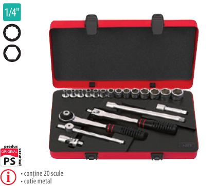 Trusă capete chei tubulare şi accesorii TM20×1/4”
