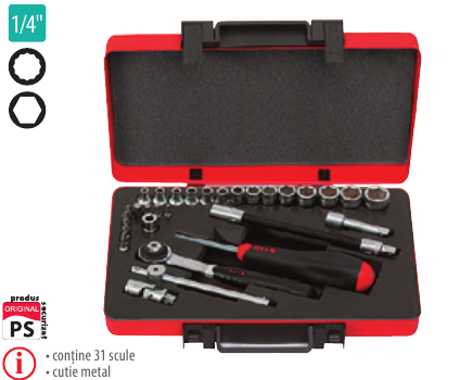 Trusă capete chei tubulare şi accesorii TM31×1/4”