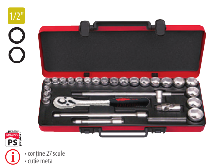 Trusă capete chei tubulare şi accesorii TN27×1/2”