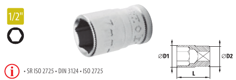 Capete chei tubulare cu simplu hexagon 1/2” - SH